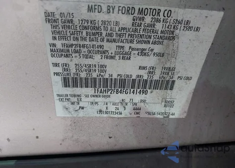 2015 Ford Taurus Limited z USA, uszkodzony, nr VIN 1FAHP2F84FG141490